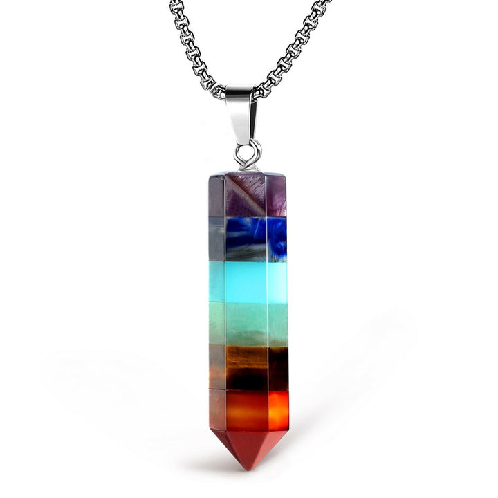 Collier en cristal hexagonal avec pierres précieuses chakra