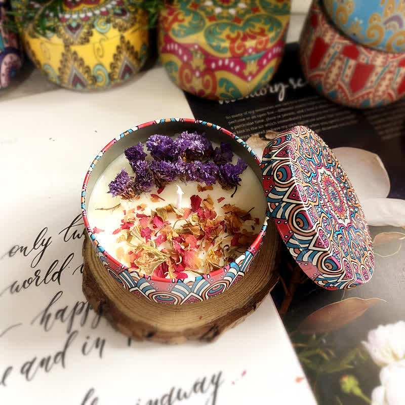 Bougie d'aromathérapie aux fleurs séchées naturelles