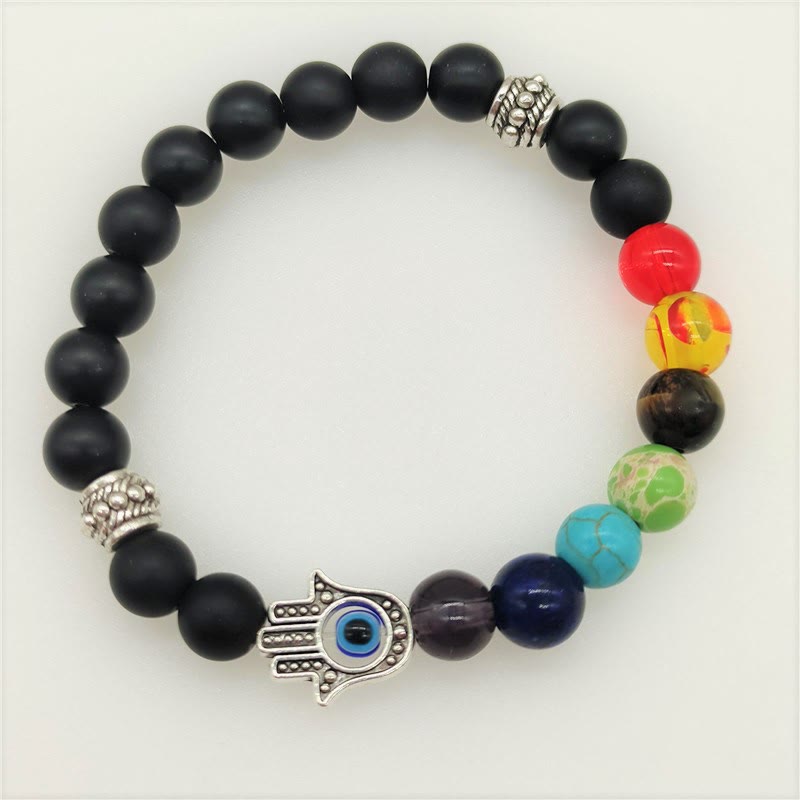 Bracelet de perles colorées Olivenorma avec mauvais œil et chakra Hamsa