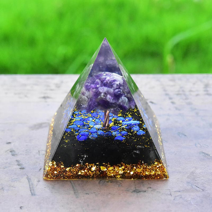 Olivenorma Améthyste Obsidienne Lapis Lazuli Arbre de Vie Orgone Pyramide