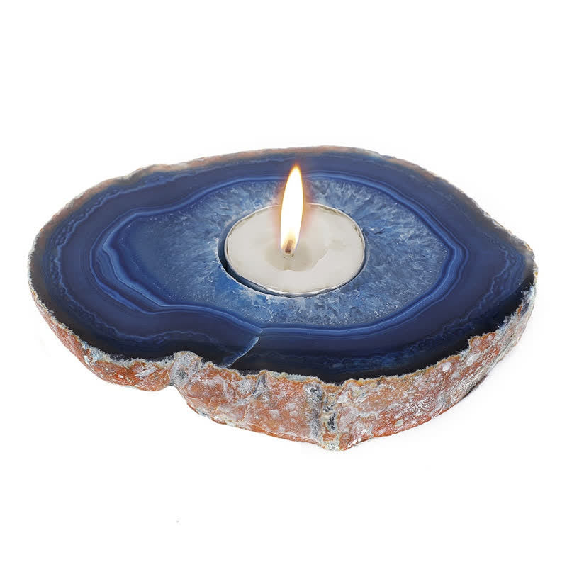 Bougeoir en tranche d'agate bleue naturelle