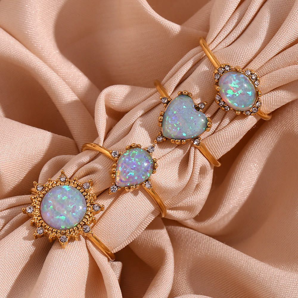 Bague ajustable en forme de cœur avec opale naturelle Olivenorma