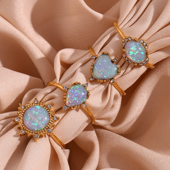 Bague ajustable en forme de cœur avec opale naturelle Olivenorma