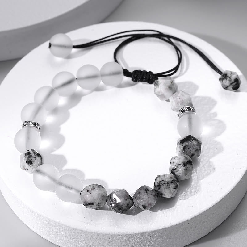 Bracelet à perles en cristal blanc brossé Olivenorma de 10 mm