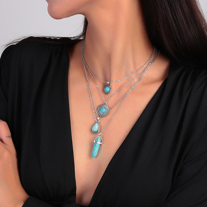 Ensemble de boucles d'oreilles et collier multicouches en turquoise Olivenorma