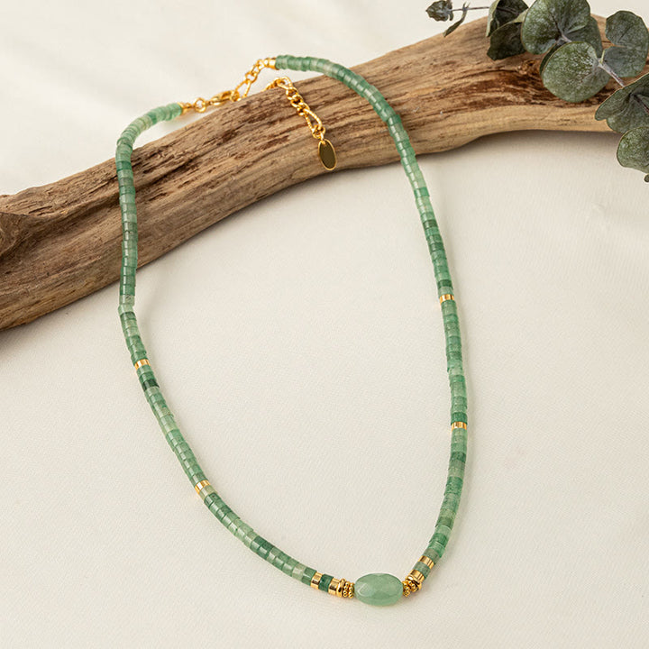 Collier de perles fait main en pierre naturelle d'aventurine verte Olivenorma