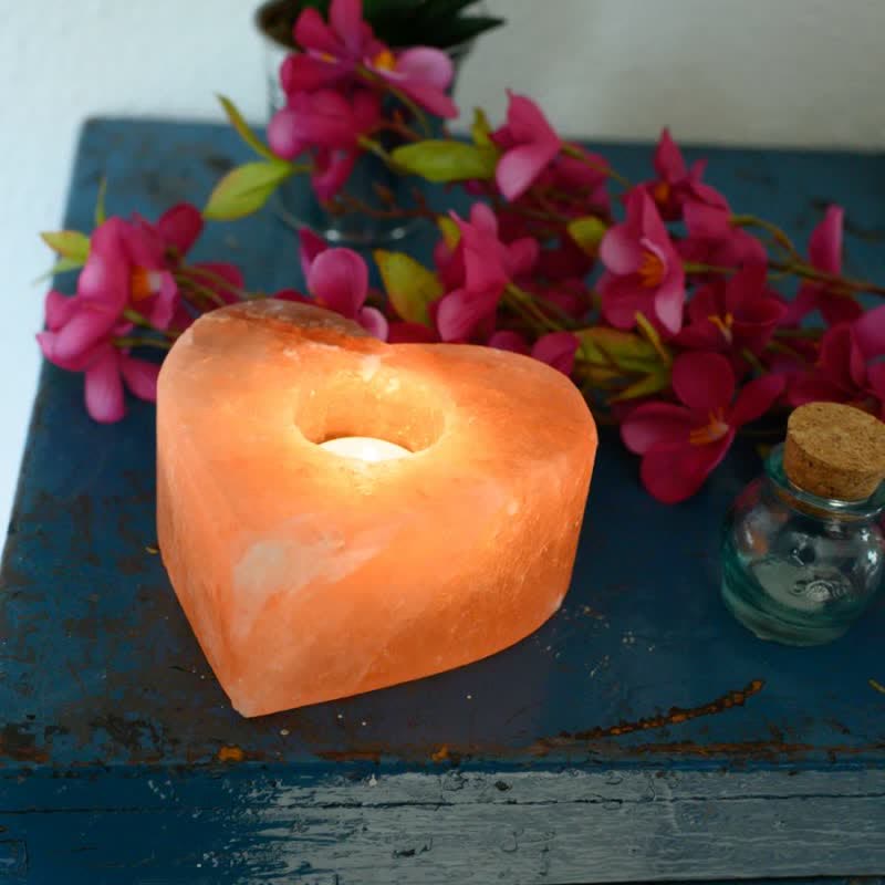 Bougeoir en forme de cœur sculpté à la main Olivenorma Lampe en sel rose de l'Himalaya