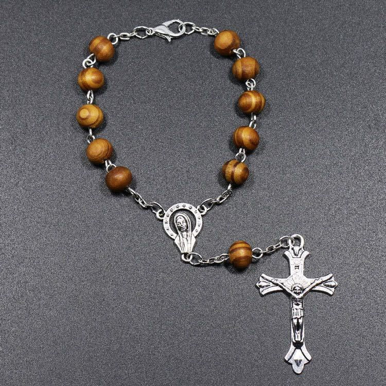 Bracelet chapelet en perles et croix Olivenorma