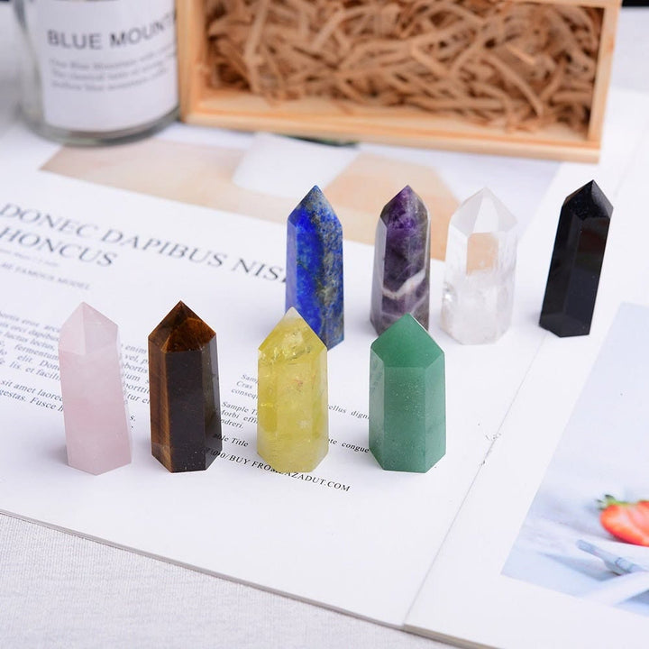 Ensemble de huit baguettes de cristal de chakra en forme de flèche naturelle Olivenorma