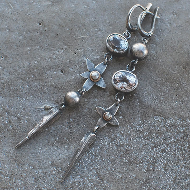 Boucles d'oreilles pendantes géométriques longues en strass Olivenorma - Zircone blanche - image 0