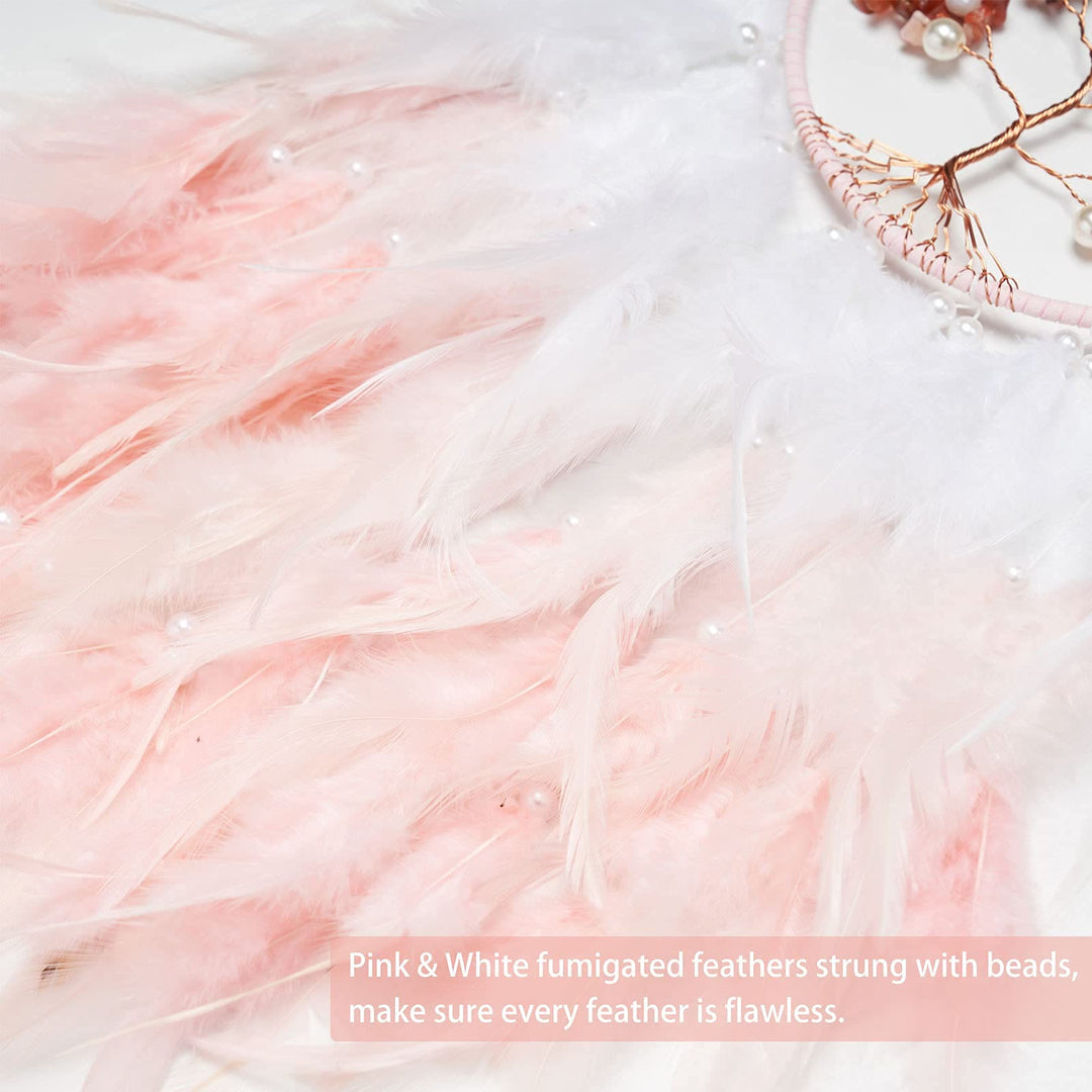 Attrape-rêves en cristal Olivenorma Arbre de vie avec plumes roses