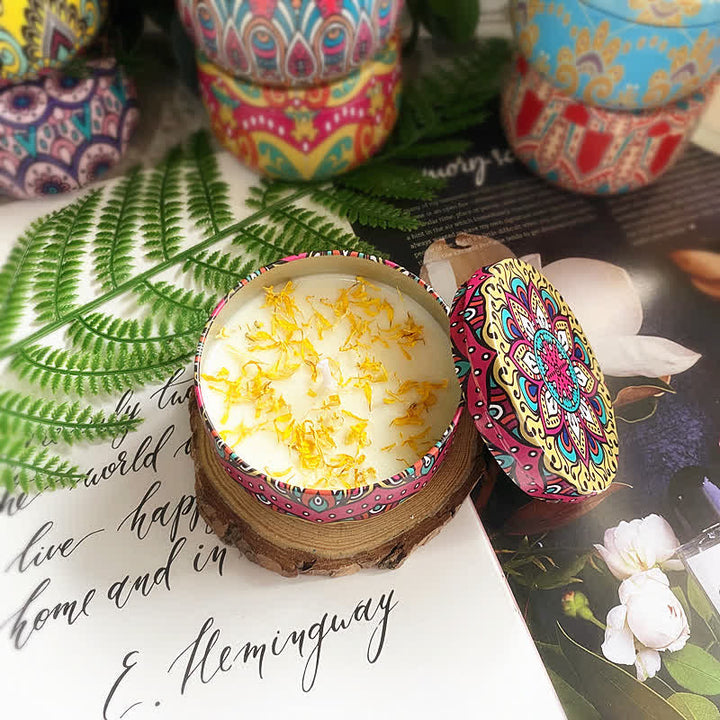 Bougie d'aromathérapie aux fleurs séchées naturelles