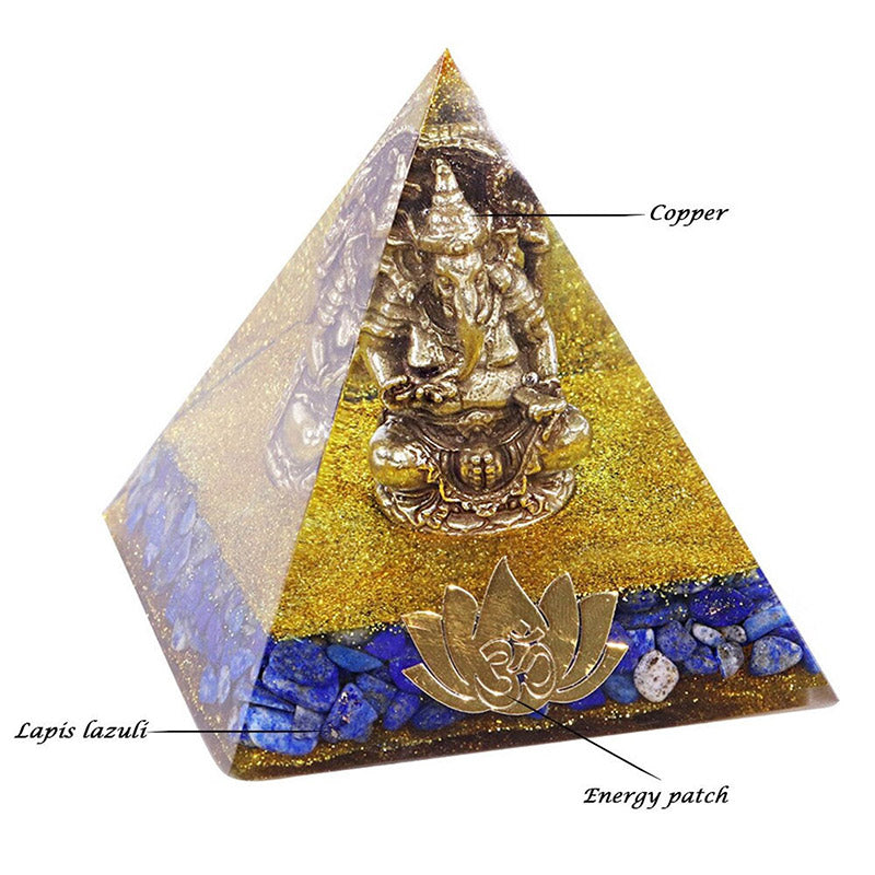 Pyramide d'orgone en lapis-lazuli Olivenorma avec symbole d'éléphant