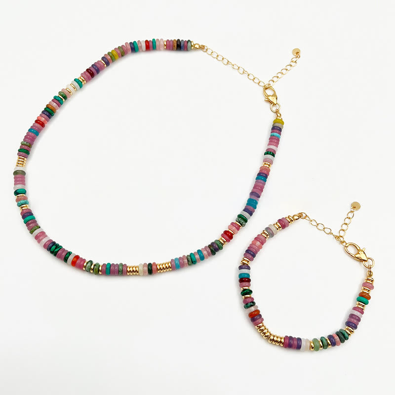 Collier et bracelet en pierres précieuses de style bohème Olivenorma avec perles rondes en cristal mélangées