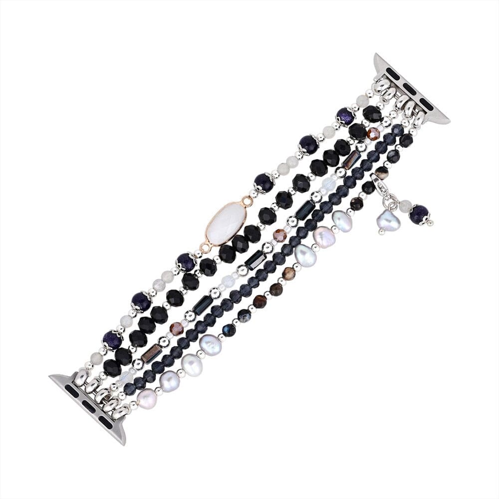 Bracelet enveloppant pour Apple Watch en obsidienne et agate blanche Olivenorma