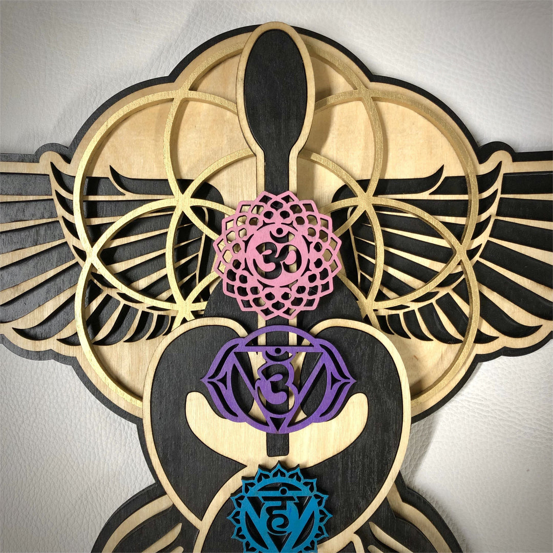 Décoration murale en bois teinté peinte à la main Olivenorma Kundalini Chakra
