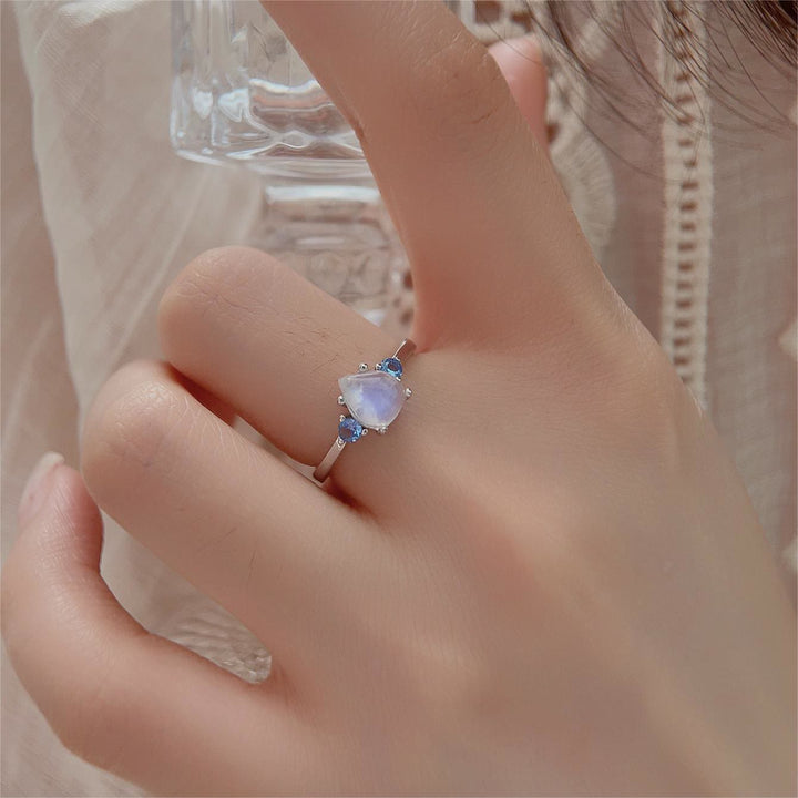 Bague en argent sterling S925 avec topaze bleue et pierre de lune Olivenorma