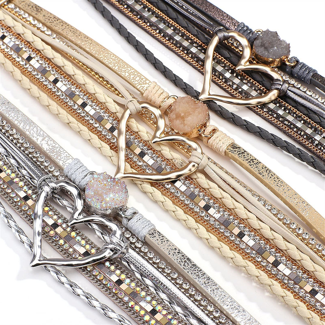 Bracelet en cuir avec cœur creux Olivenorma Bohemia