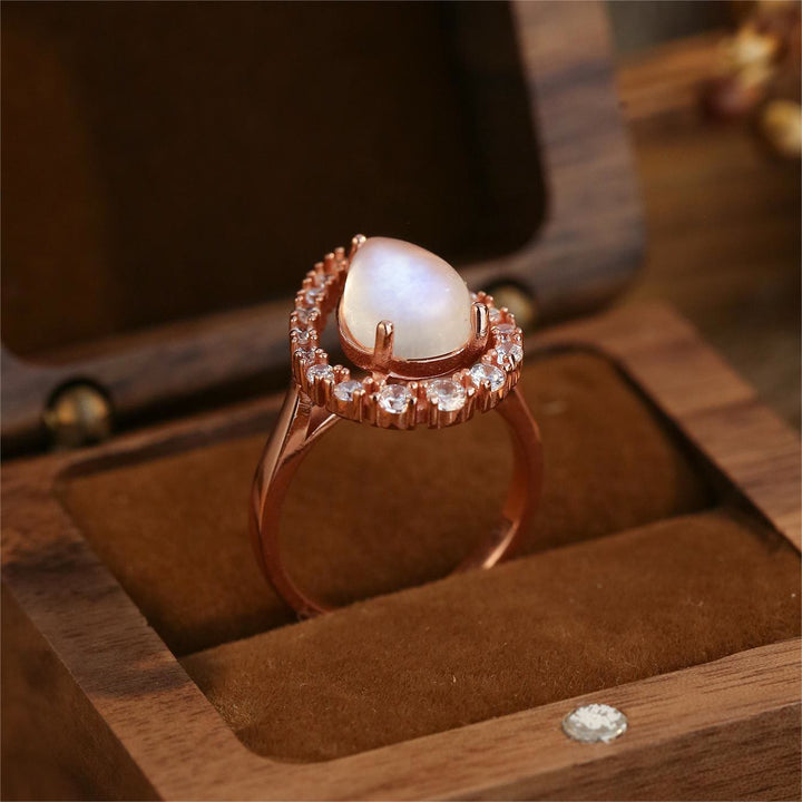 Bague Olivenorma en or rose S925 avec zircon blanc et pierre de lune en forme de goutte d'eau