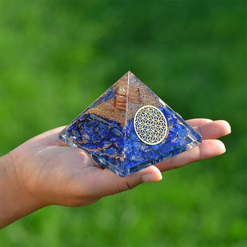 Pyramide d'orgone fleur de vie en lapis-lazuli Olivenorma