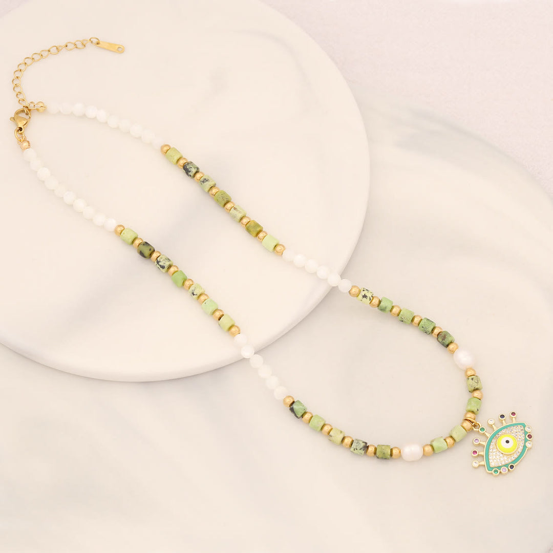 Collier pendentif mauvais œil en pierre de cristal de perle naturelle Olivenorma