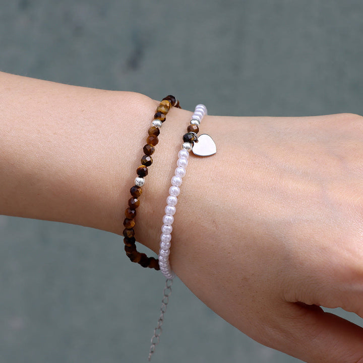 Bracelet double couche avec breloque en forme de cœur et pierre à facettes Olivenorma