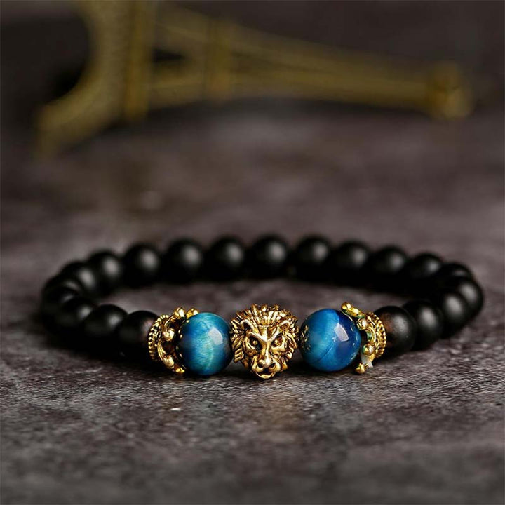 Bracelet symbole lion en pierre de cristal naturel Olivenorma