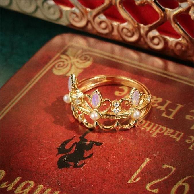 Bague Couronne Raiponce avec Perles d'Eau Douce et Opalite Olivenorma