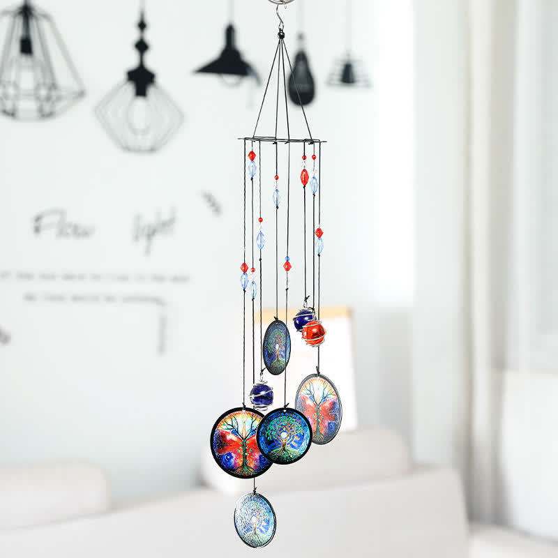 Carillon éolien arc-en-ciel avec papillons et arbre de vie Olivenorma