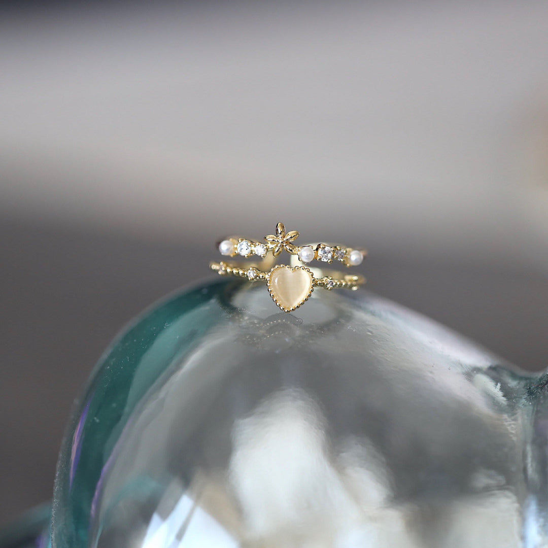 Bague ajustable en pierre œil de chat et zircon blanc Olivenorma