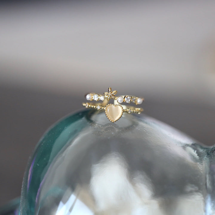 Bague ajustable en pierre œil de chat et zircon blanc Olivenorma