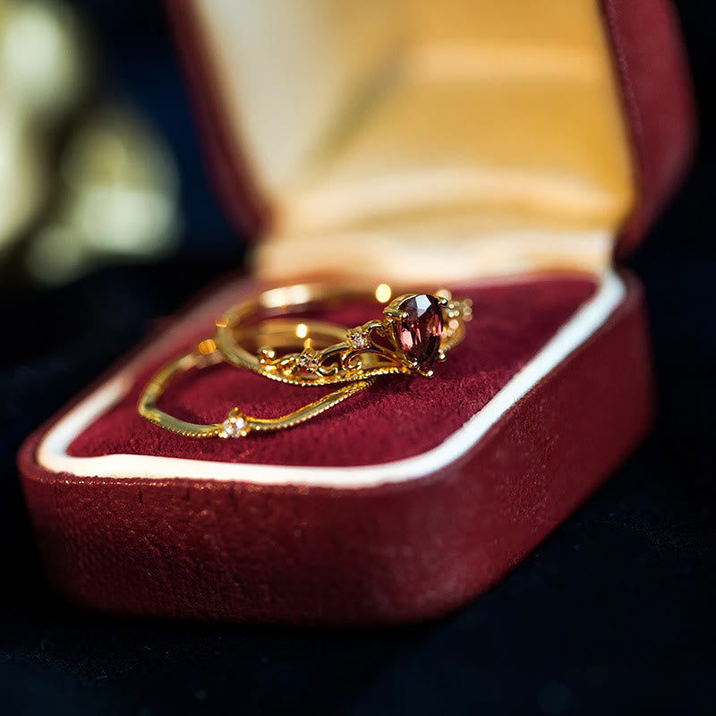 Ensemble de bagues ajustables empilables avec couronne en grenat rouge Olivenorma