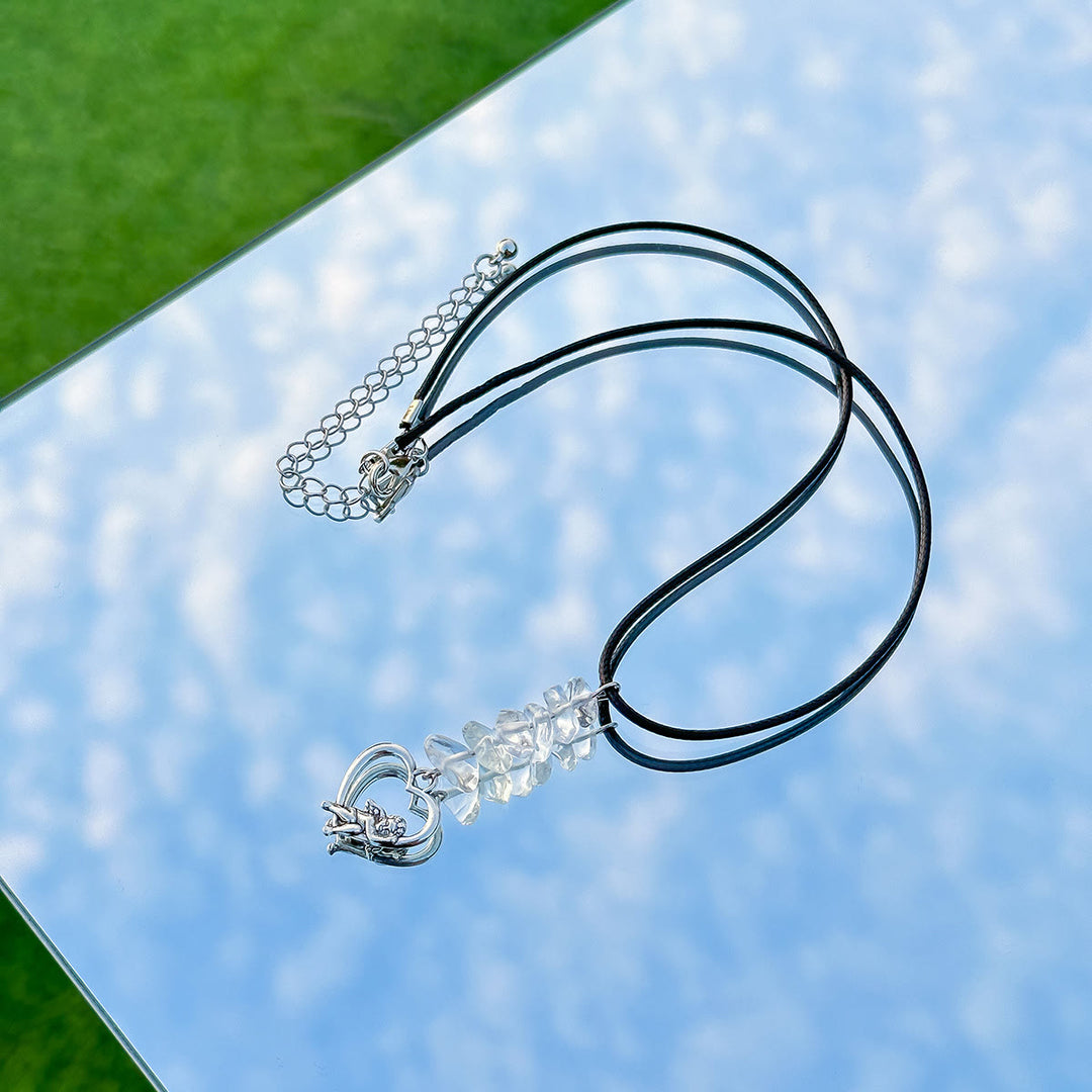 Collier en cuir et fil ciré avec pompon papillon en pierre naturelle Olivenorma