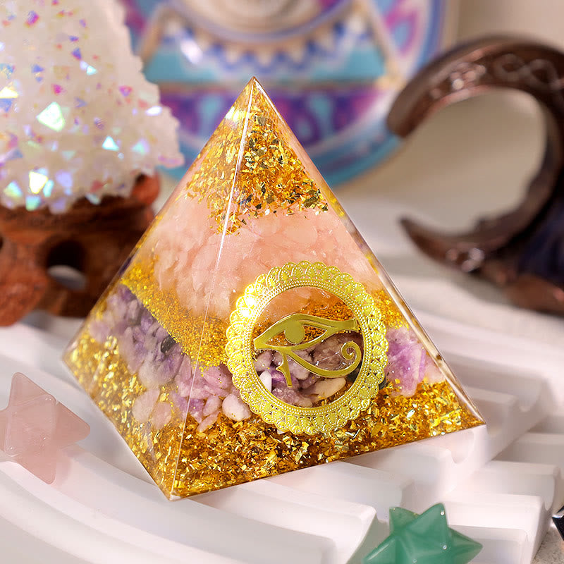 Pyramide d'orgone en lépidolite et quartz rose Olivenorma