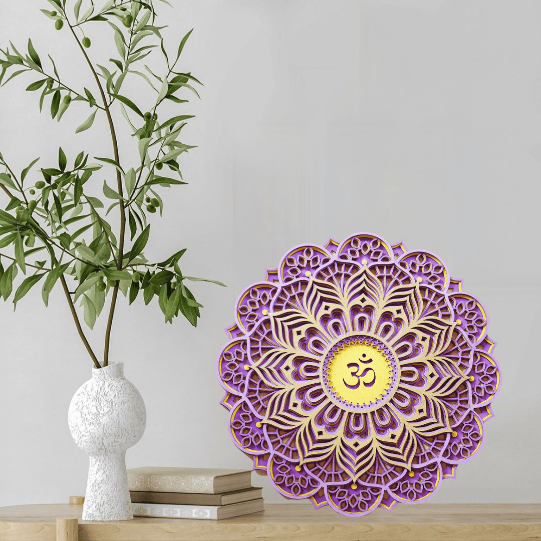 Décoration murale sculptée 3D Olivenorma violet rose Om Hamsa Chakra