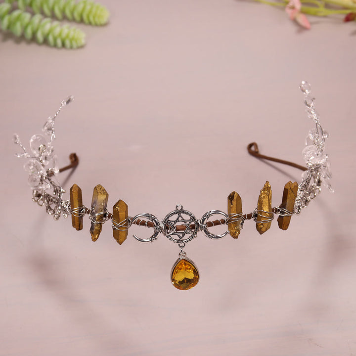 Couronne de cristal tissée en cristal naturel avec soleil et lune Olivenorma