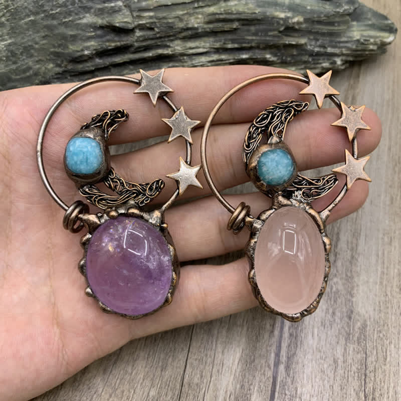 Collier Bohemia Olivenorma en quartz rose et améthyste avec étoile de lune