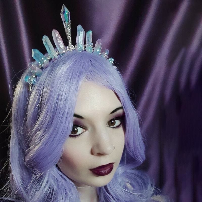Couronne en quartz titane rose bleu Olivenorma avec pièce maîtresse en cristal