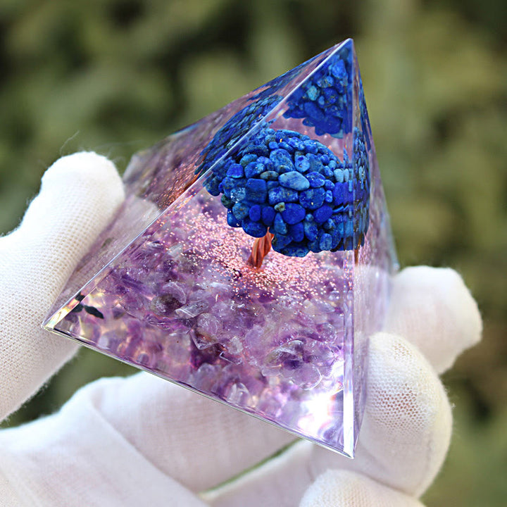 Olivenorma Lapis Lazuli Améthyste Arbre de Vie Orgone Pyramide