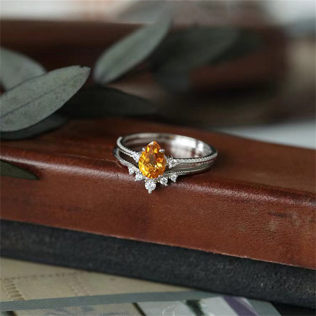 Bague en argent 925 et ou avec citrine en forme de goutte Olivenorma