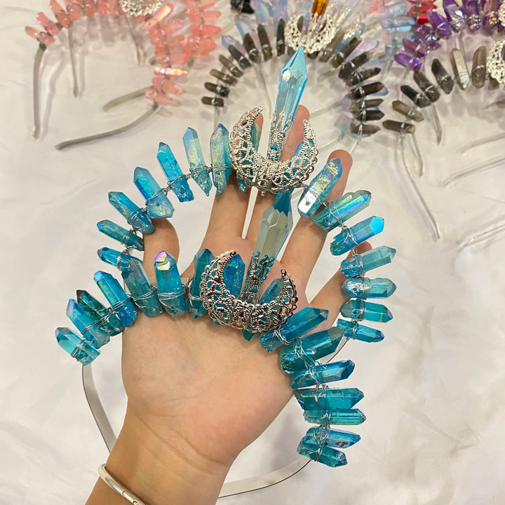 Couronne de cristal naturel avec bandeau de décoration de lune Olivenorma