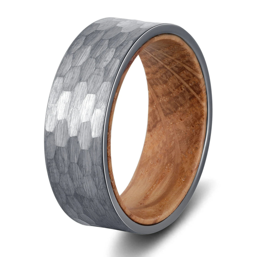 Bague homme en bois de tonneau de whisky en carbure de tungstène de 8 mm Olivenorma