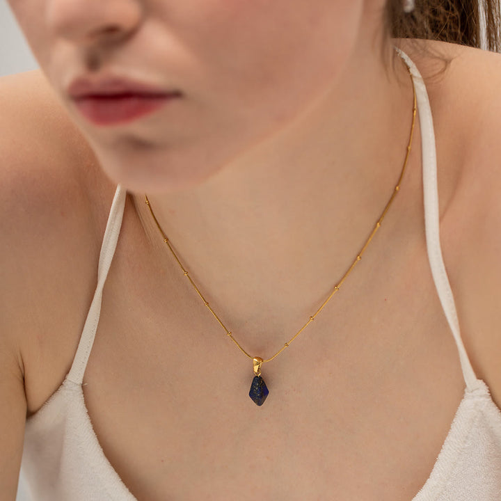 Collier avec pendentif en quartz rose, lapis-lazuli, turquoise et diamant Olivenorma