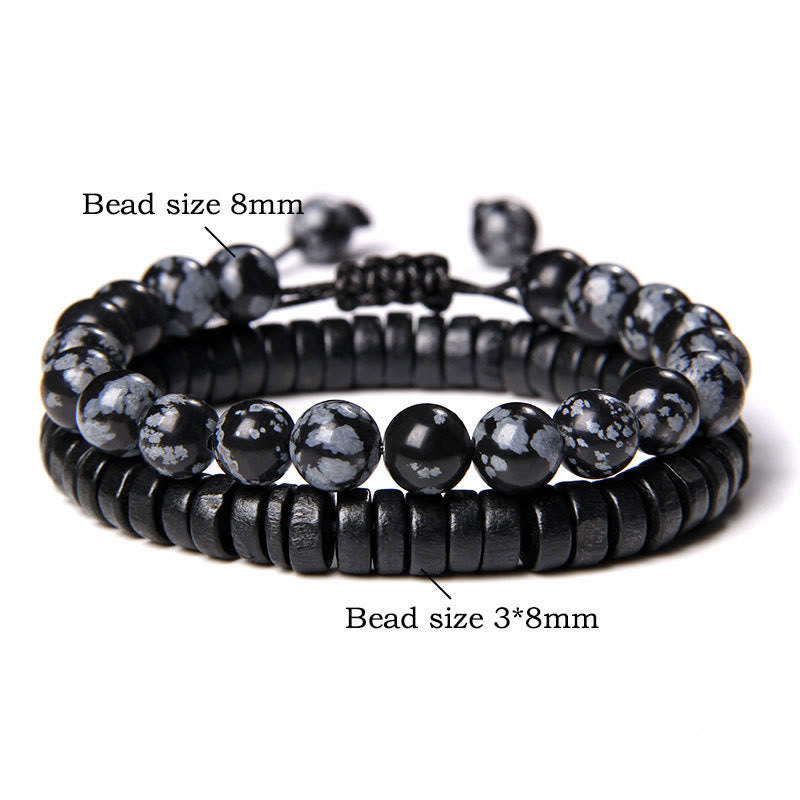 Bracelet à double perles en obsidienne flocon de neige turquoise africaine Olivenorma