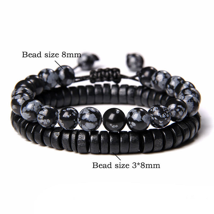 Bracelet à double perles en obsidienne flocon de neige turquoise africaine Olivenorma