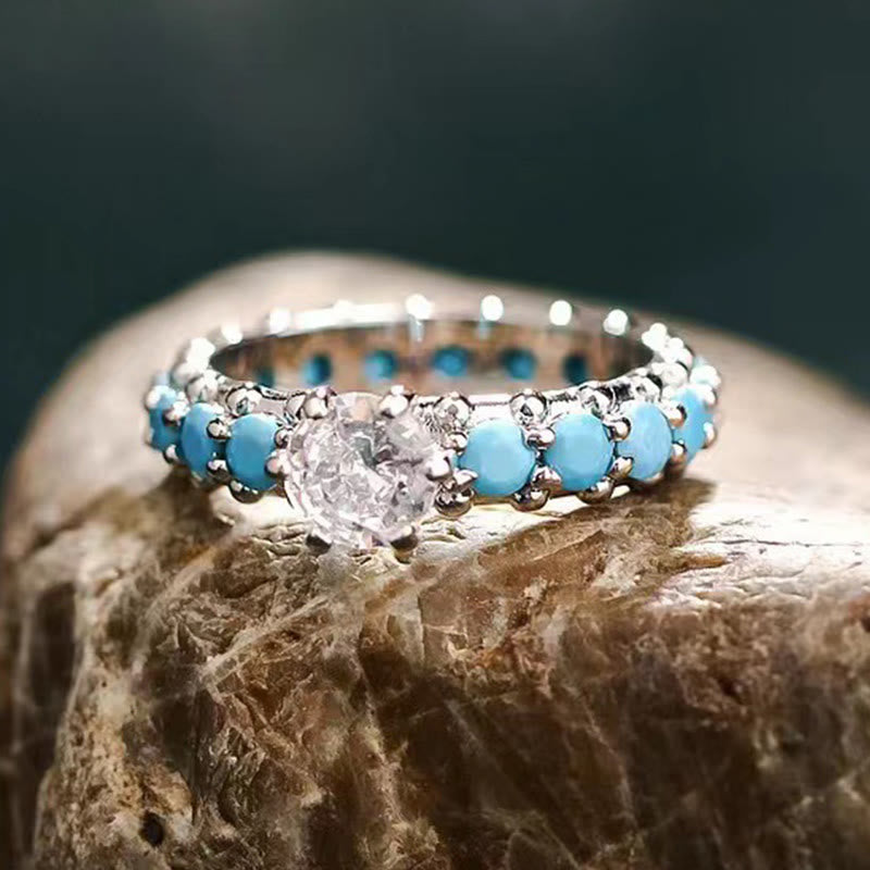 Bague de fiançailles Olivenorma avec diamants et zircons blancs turquoise