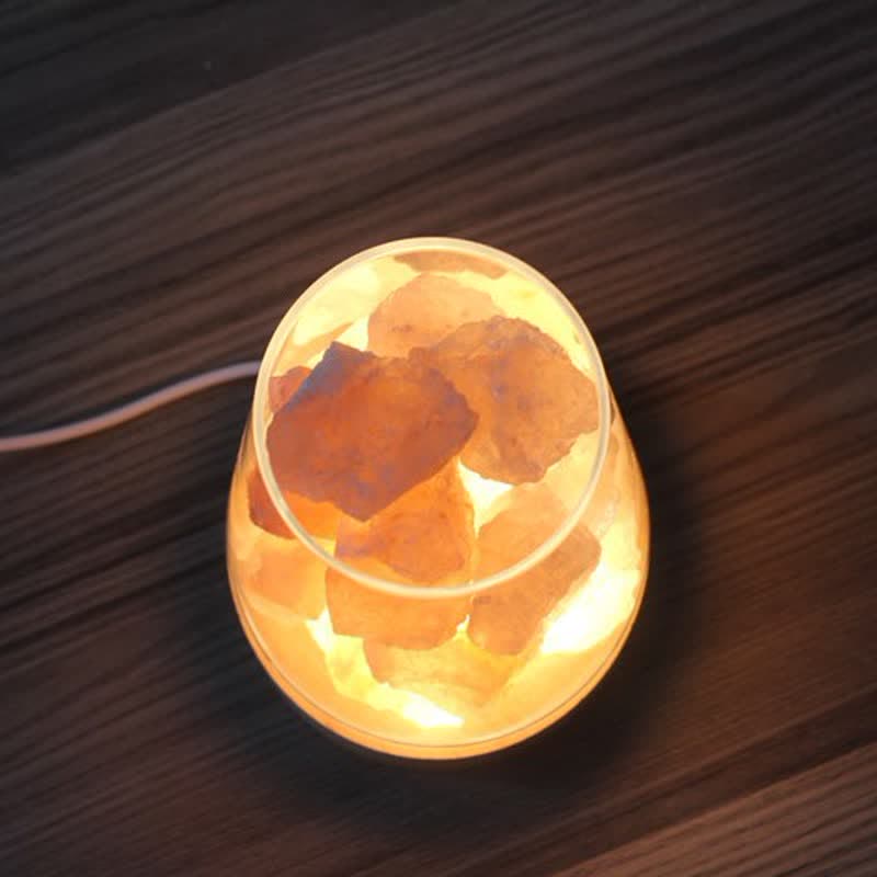 Lampe en cristal ou en sel rose de l'Himalaya en forme de coupe de feu Olivenorma