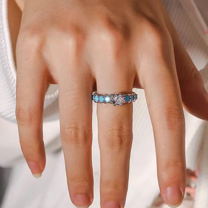 Bague de fiançailles Olivenorma avec diamants et zircons blancs turquoise