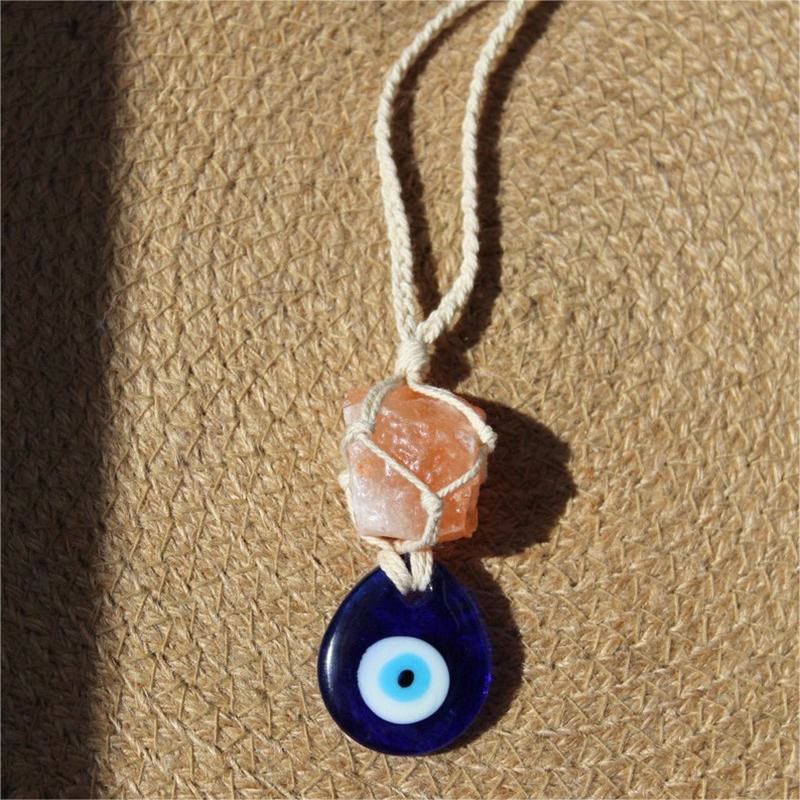 Ornement de voiture en pierre de quartz rose Olivenorma en forme de mauvais œil