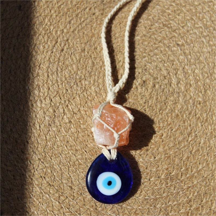 Ornement de voiture en pierre de quartz rose Olivenorma en forme de mauvais œil